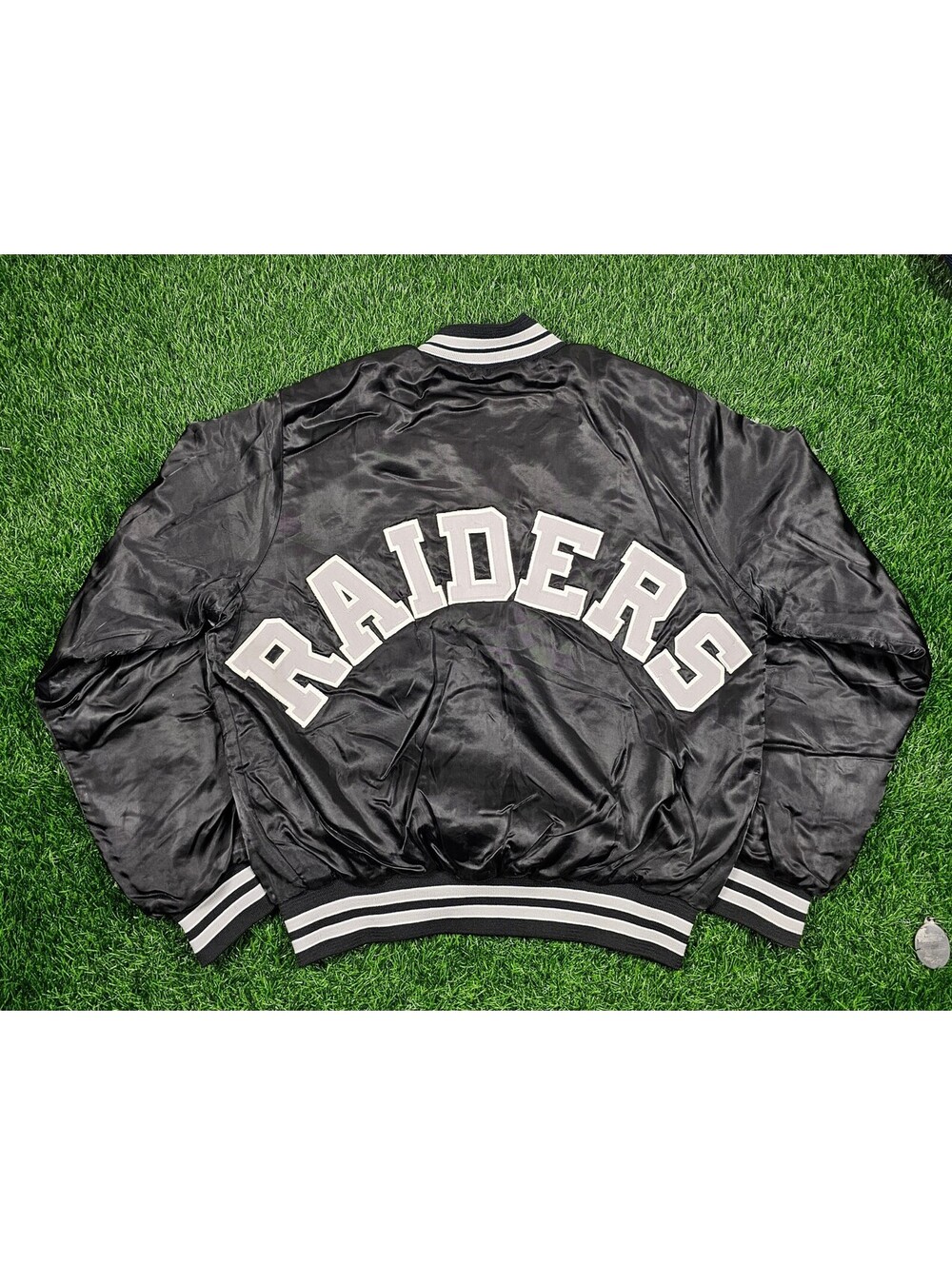 Vintage Chalk Line Raiders Spellout Satin Bomber Jacket Medium Los Angeles LV